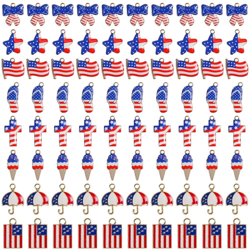 7936 80 Pcs American Flag Patriotic Enamel Charms Pendant for Independence